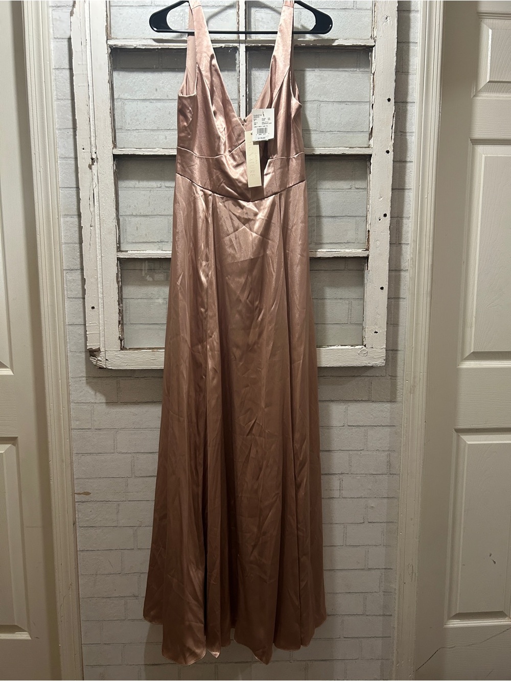 NWT Galina Signature Charmeuse Tank V-Neck Dress with Slit - Sand